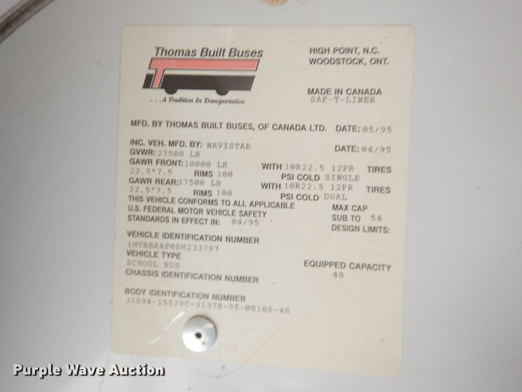 image for item DJ4966 1995 International 3800  school bus