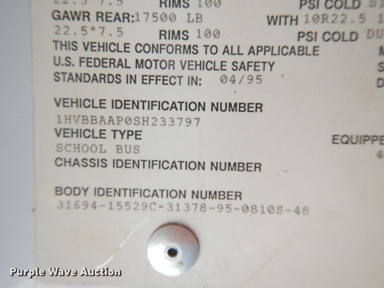 image for item DJ4966 1995 International 3800  school bus