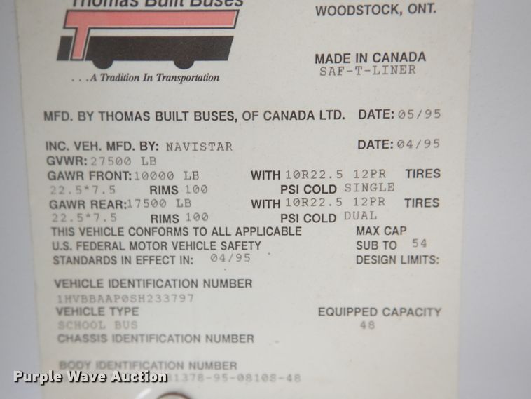 image for item DJ4966 1995 International 3800  school bus