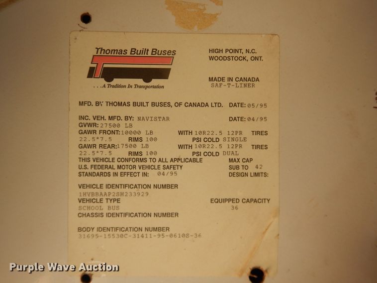 image for item DJ4967 1995 International 3800  school bus