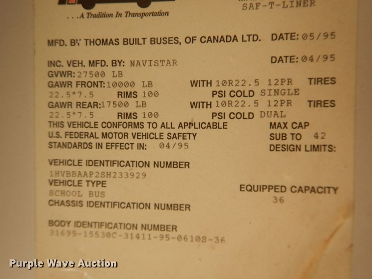 image for item DJ4967 1995 International 3800  school bus