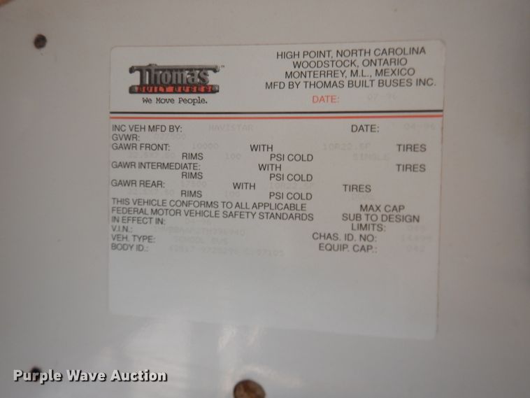 image for item DJ4968 1996 International 3800  school bus