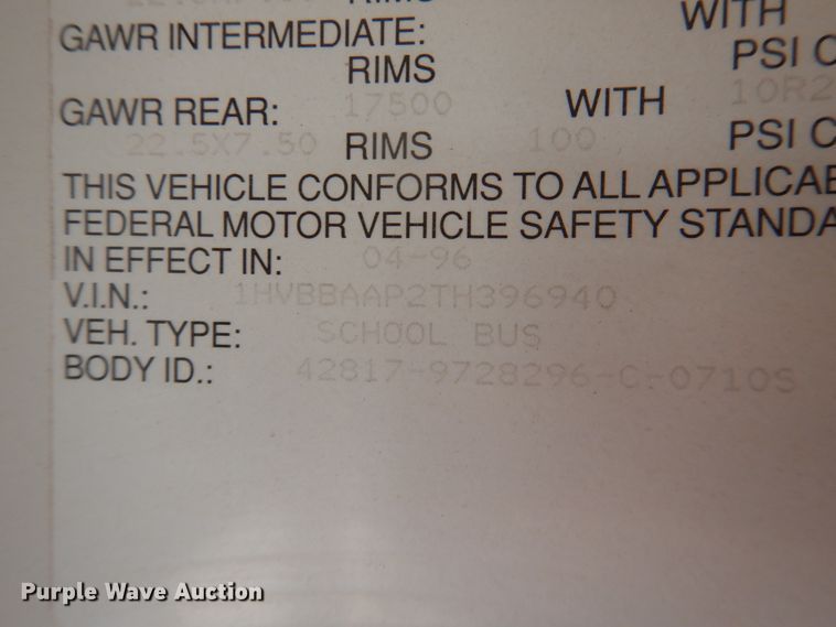 image for item DJ4968 1996 International 3800  school bus