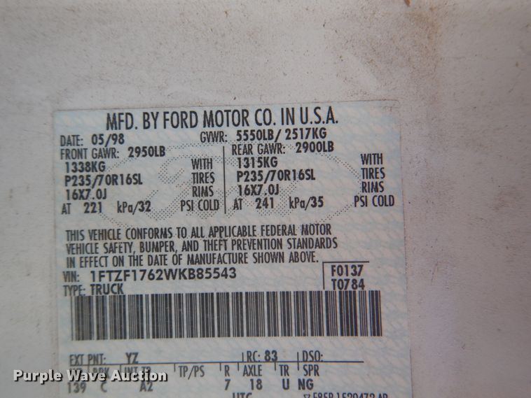 image for item DJ8686 1998 Ford F150  pickup truck