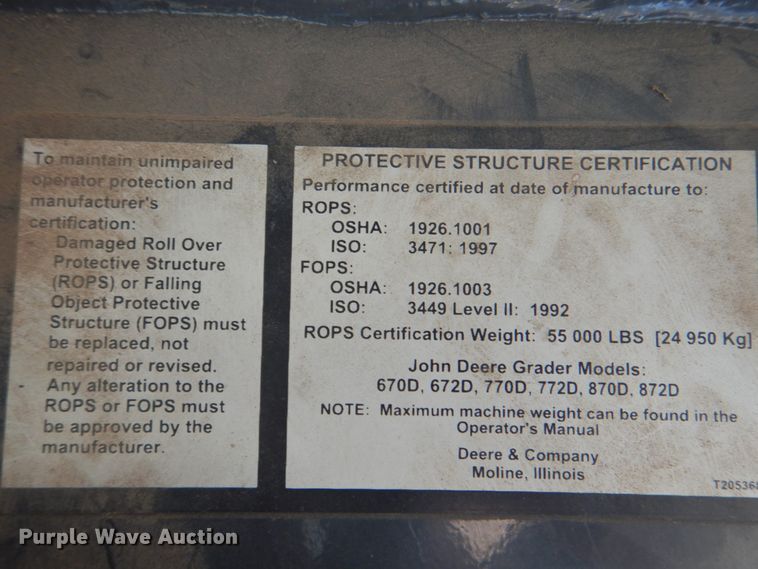 image for item DJ8687 2005 John Deere 670D  motor grader