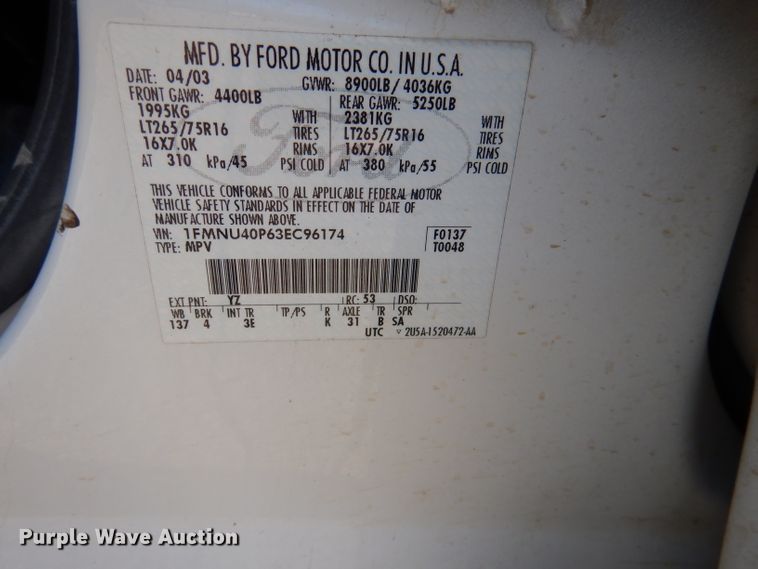 image for item DL2147 2003 Ford Excursion XLT  SUV