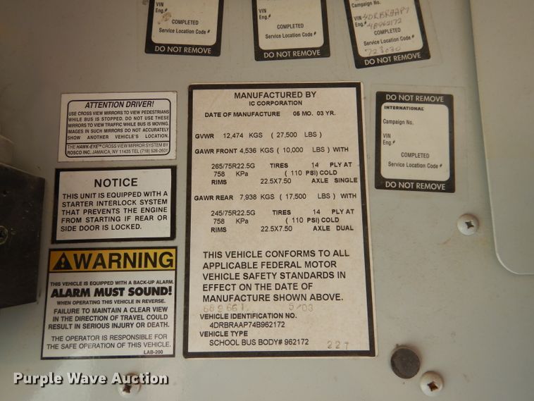 image for item DL2207 2004 International CE300  school bus