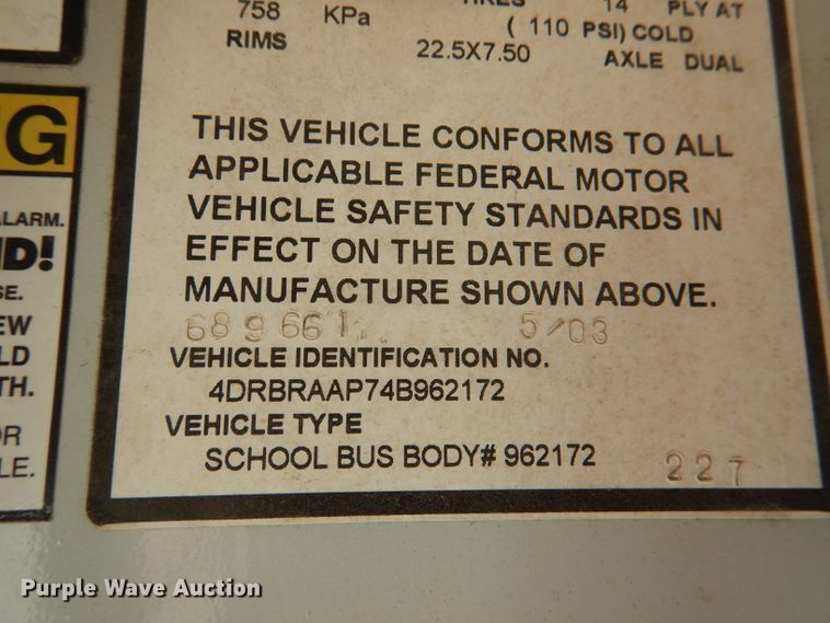 image for item DL2207 2004 International CE300  school bus