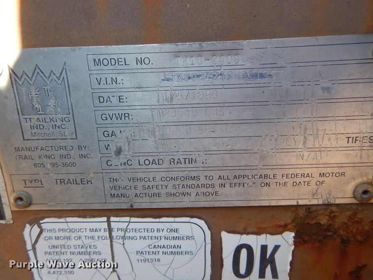 image for item GT9569 1995 Trailer King TK18  equipment trailer