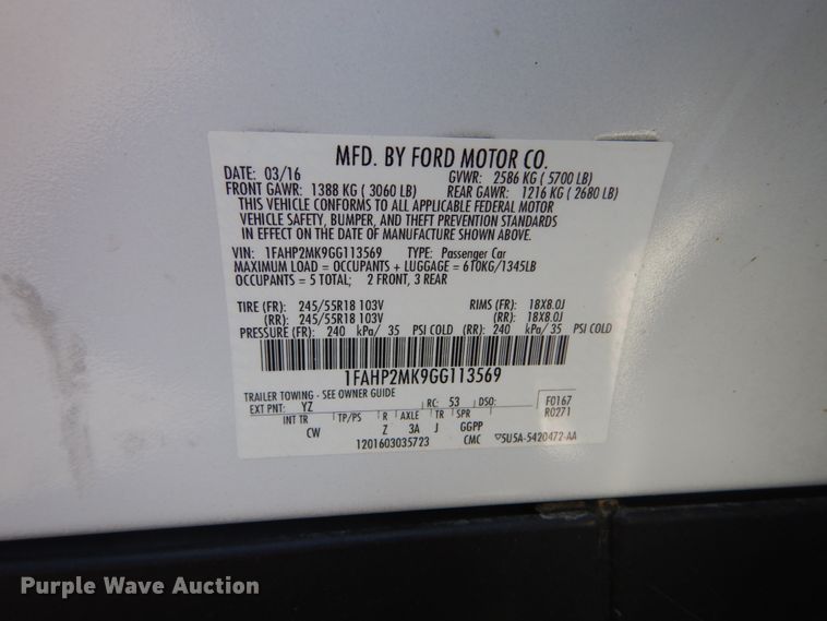 image for item GT9623 2016 Ford Taurus Police Interceptor