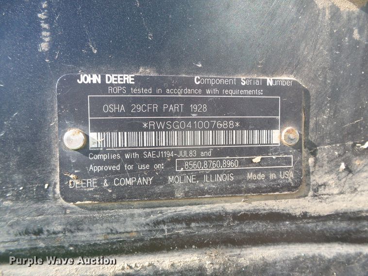 image for item DG8486 1992 John Deere 8760  4WD tractor