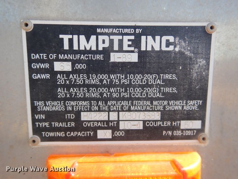 image for item DI3708 1989 Timpte double hopper bottom grain trailer