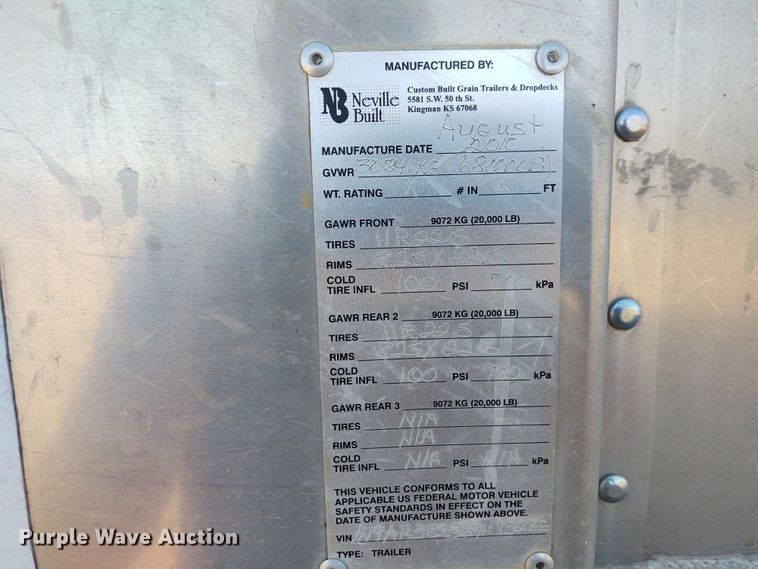 image for item FY9973 2011 Neville Built grain trailer