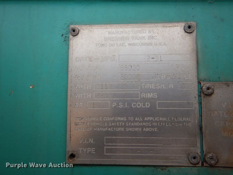 image for item DJ0764 1991 Brenner SS Transport  tank trailer