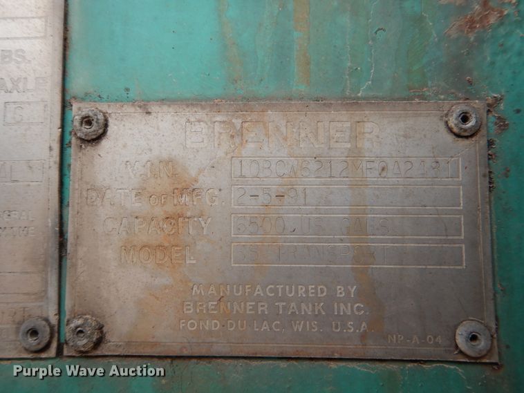 image for item DJ0764 1991 Brenner SS Transport  tank trailer