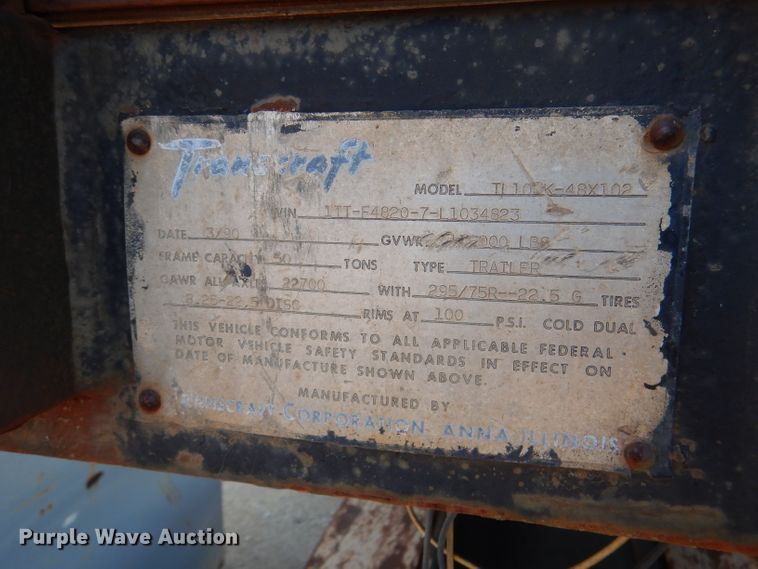 image for item DL4779 1990 Transcraft TI100K-48X102  flatbed trailer