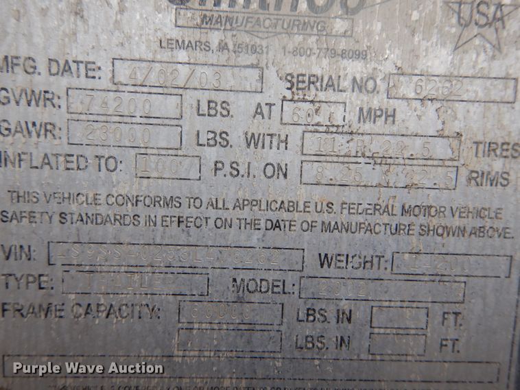 image for item GT9685 2003 Smith Co 2002  side dump trailer