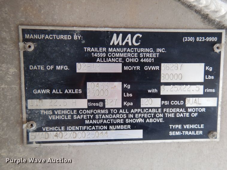 image for item IA9355 2013 Mac Trailers end dump trailer