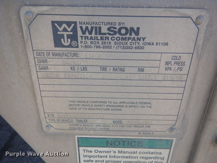 image for item IK9789 2005 Wilson PSDCL-402  livestock trailer
