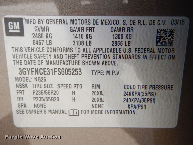 image for item DJ8710 2015 Cadillac SRX  SUV