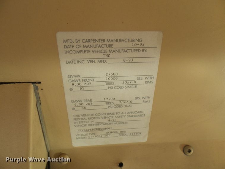 image for item DL0839 1994 International 3800  school bus