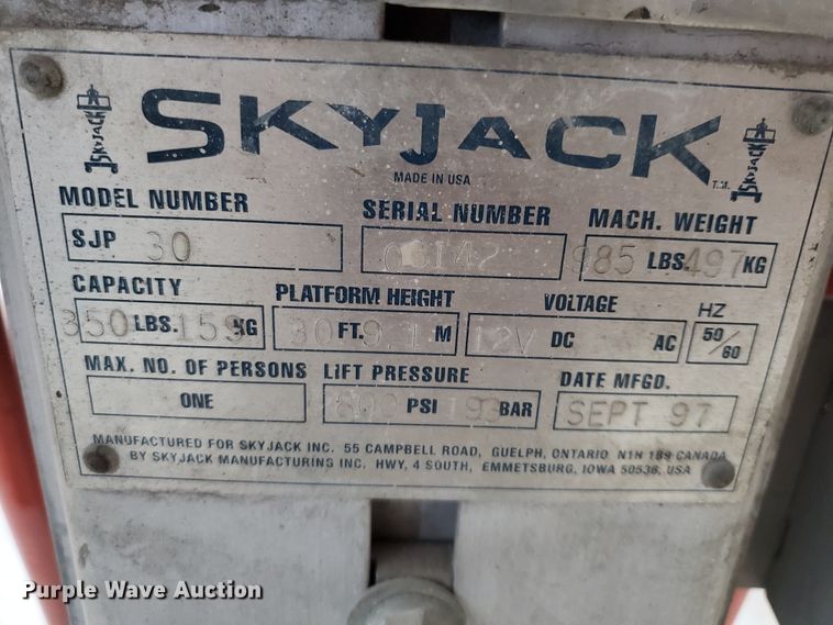 image for item EY9668 1997 Skyjack SP30  vertical lift