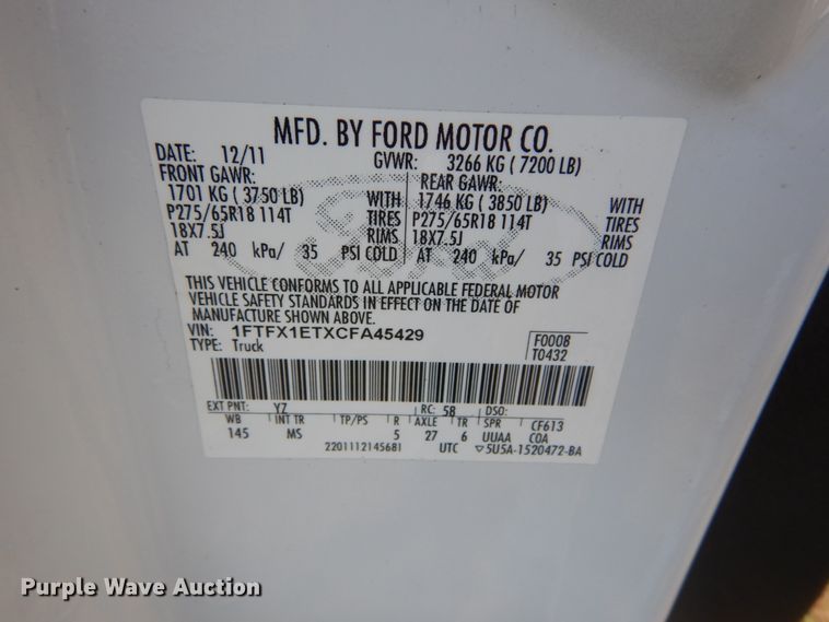 image for item GT9643 2012 Ford F150 XLT  SuperCab pickup truck