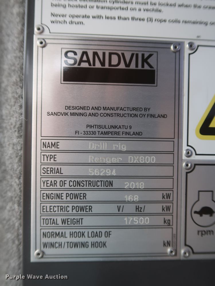 image for item DJ2386 2018 Sandvik Ranger DX800  rock pilot drill