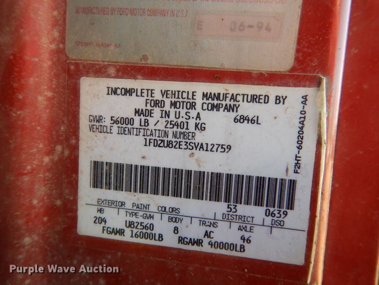 image for item DJ2886 1995 Ford L8000  dump truck