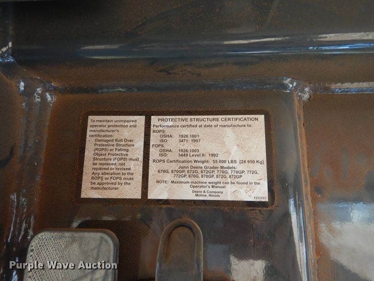 image for item DJ8832 2011 John Deere 770G  motor grader