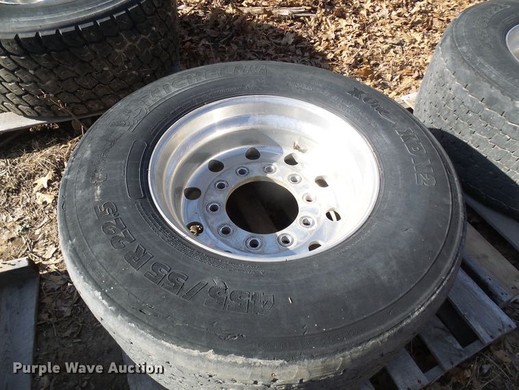 image for item DL0893 (2) Michelin 455/55R22.5 super single tires and wheels