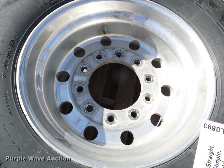 image for item DL0893 (2) Michelin 455/55R22.5 super single tires and wheels