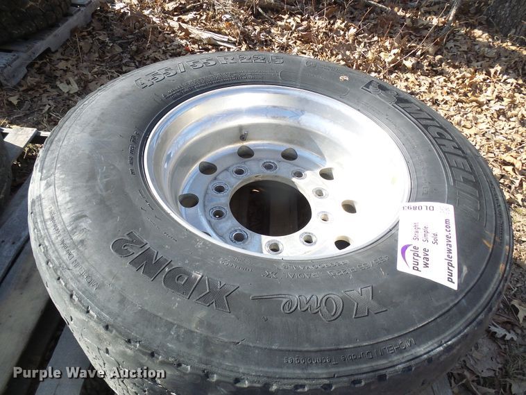 image for item DL0893 (2) Michelin 455/55R22.5 super single tires and wheels
