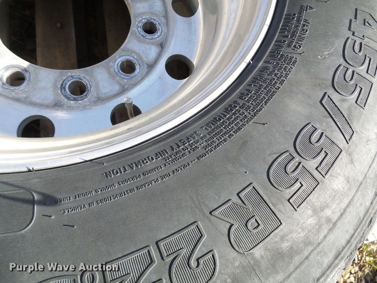 image for item DL0893 (2) Michelin 455/55R22.5 super single tires and wheels