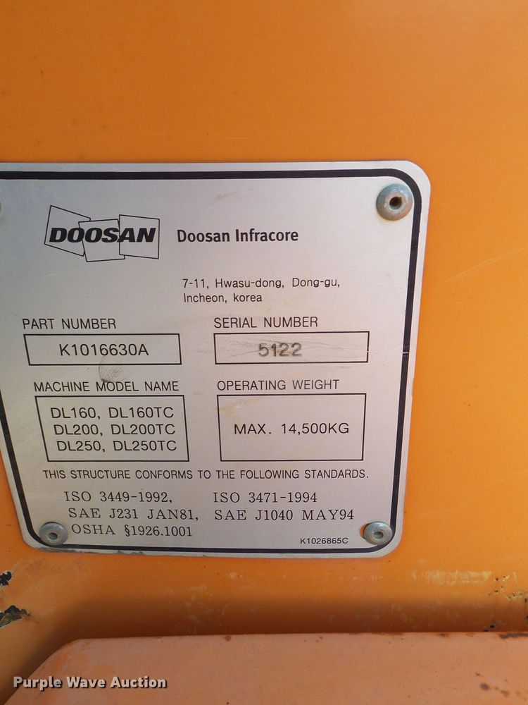image for item DL0896 2012 Doosan DL200TC  wheel loader