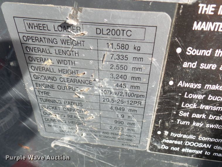 image for item DL0896 2012 Doosan DL200TC  wheel loader
