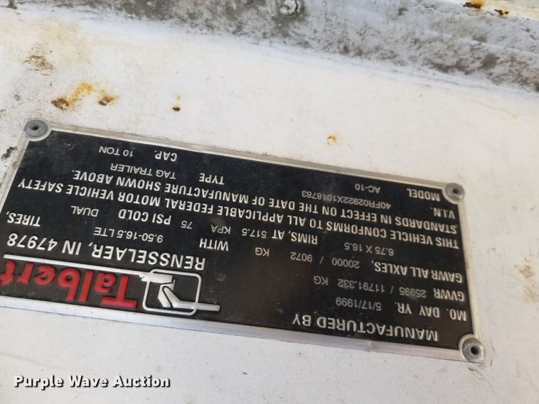 image for item DL4753 1999 Talbert AC10  equipment trailer