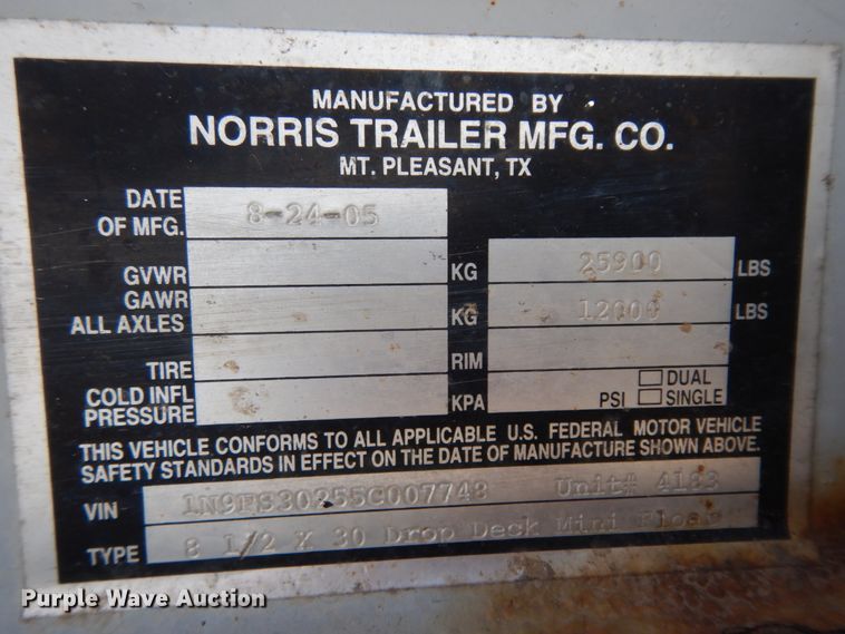 image for item DM2830 2005 Norris drop deck equipment trailer