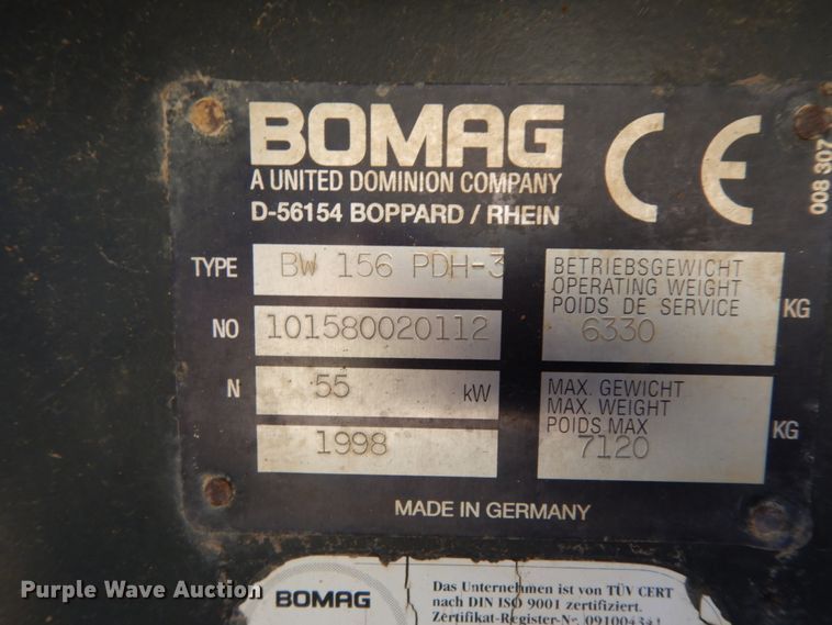 image for item DM2841 1998 Bomag BW156PDH-3  single drum vibratory roller