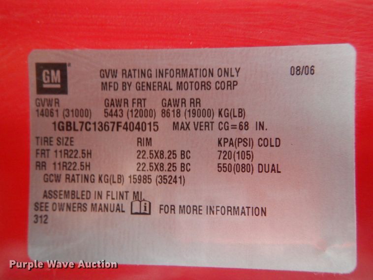 image for item GT9690 2007 Chevrolet C7500  dump truck