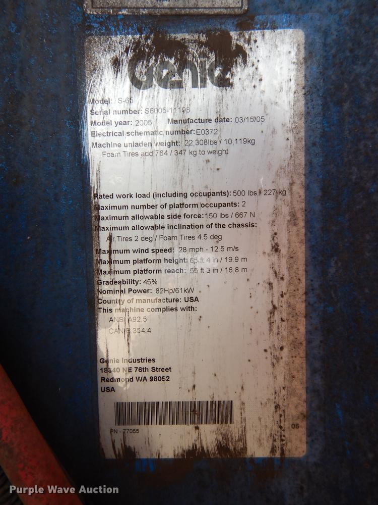 image for item HD9725 2005 Genie S-65  boom lift