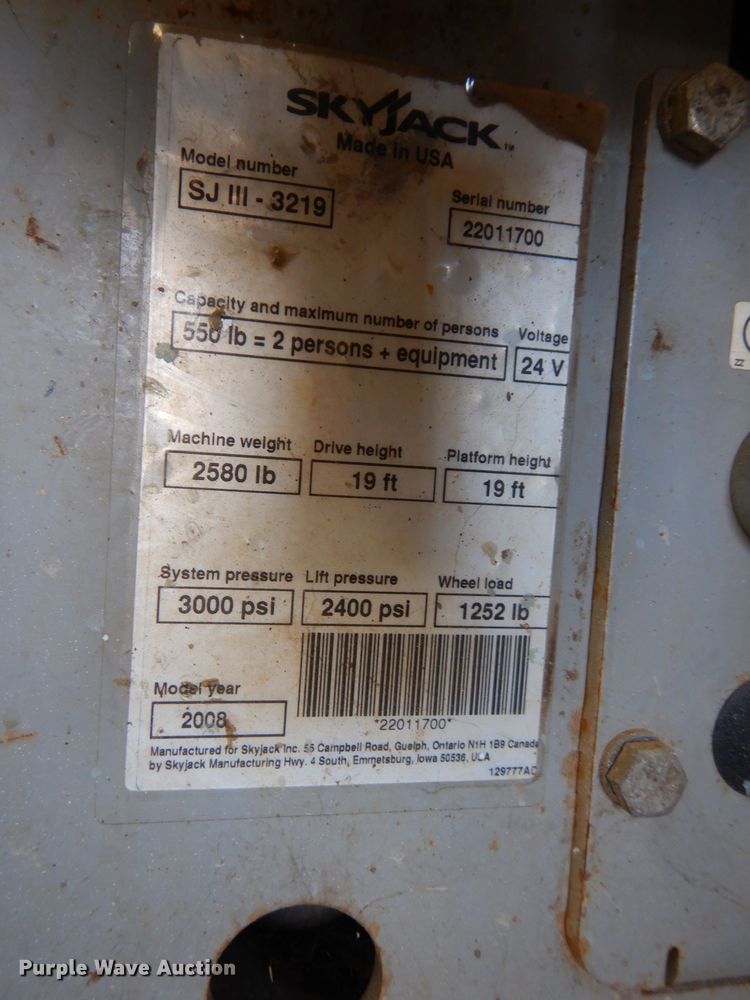 image for item HD9726 2008 Skyjack SJIII-3219  scissor lift