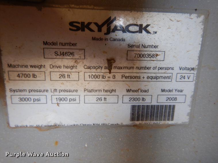 image for item HD9729 2008 Skyjack SJ4626  scissor lift