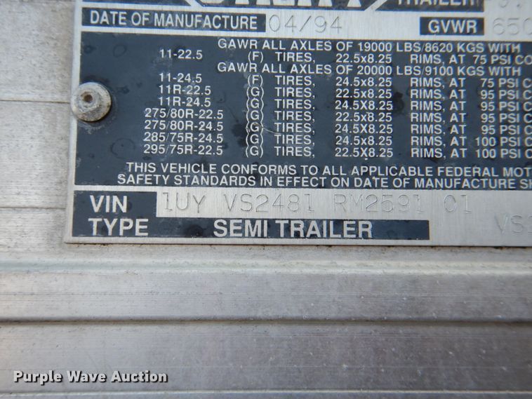 image for item II9763 1994 Utility VSR2 dry van trailer