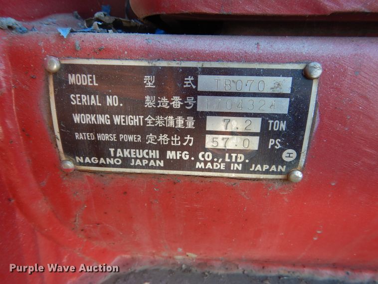 image for item IK9821 1998 Takeuchi TB070  excavator
