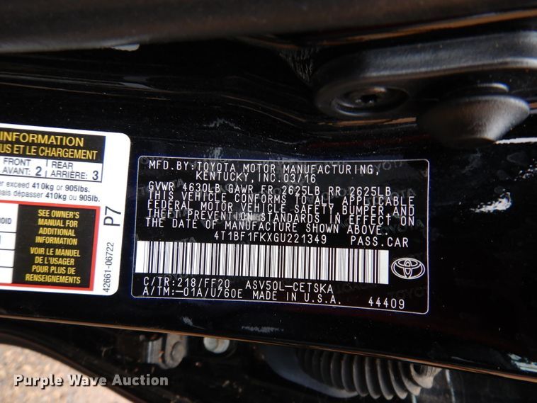image for item DJ2955 2016 Toyota Camry SE