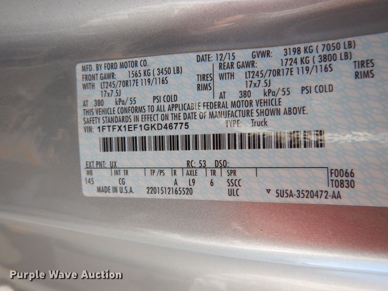 image for item DJ2977 2016 Ford F150  SuperCab pickup truck