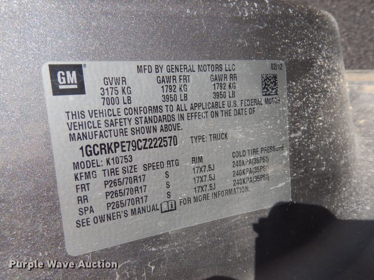 image for item DJ2978 2012 Chevrolet Silverado 1500  Ext. Cab pickup truck