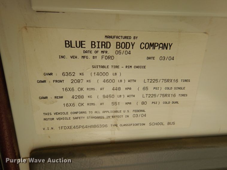 image for item DL4796 2004 Ford E450 Super Duty  school bus