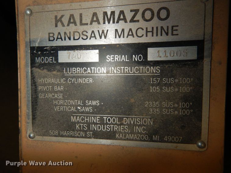 image for item HU9160 Kalamazoo 7AD metal bandsaw